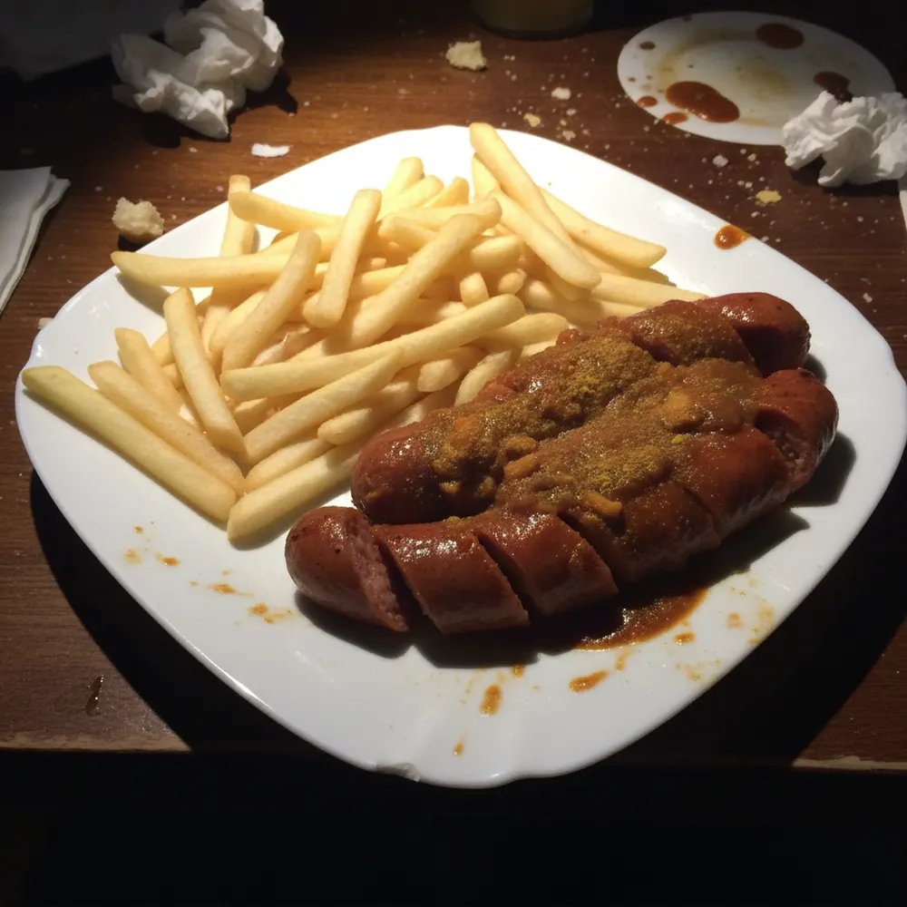 Schlechtes Gastfoto einer Currywurst