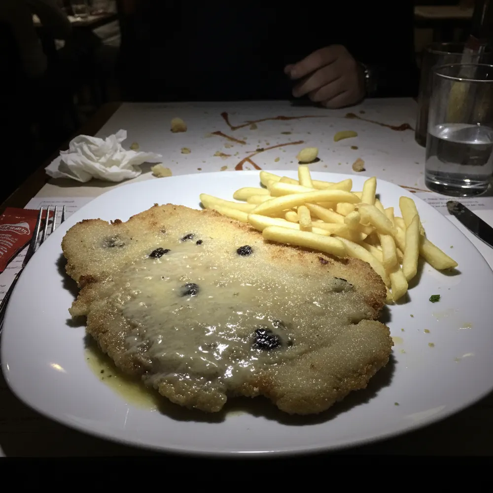 Schlechtes Gastfoto eines Schnitzels