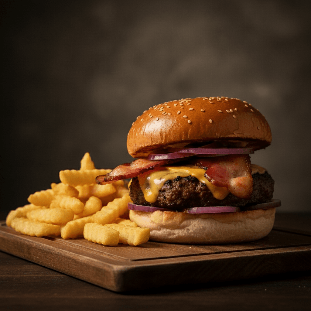 Burger – professionelles Speisekarten-Foto durch KI