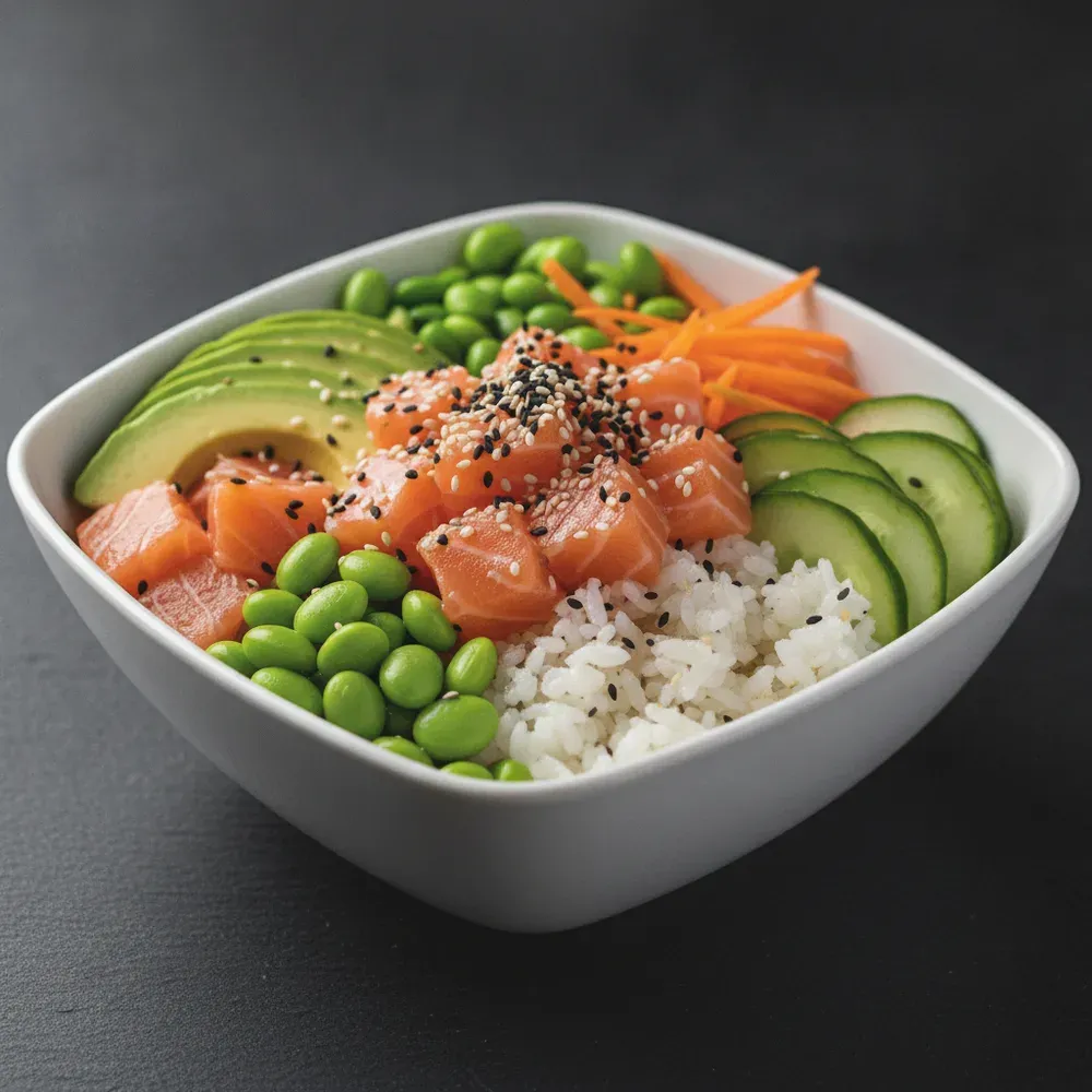 Poke Bowl – professionelles Speisekarten-Foto durch KI