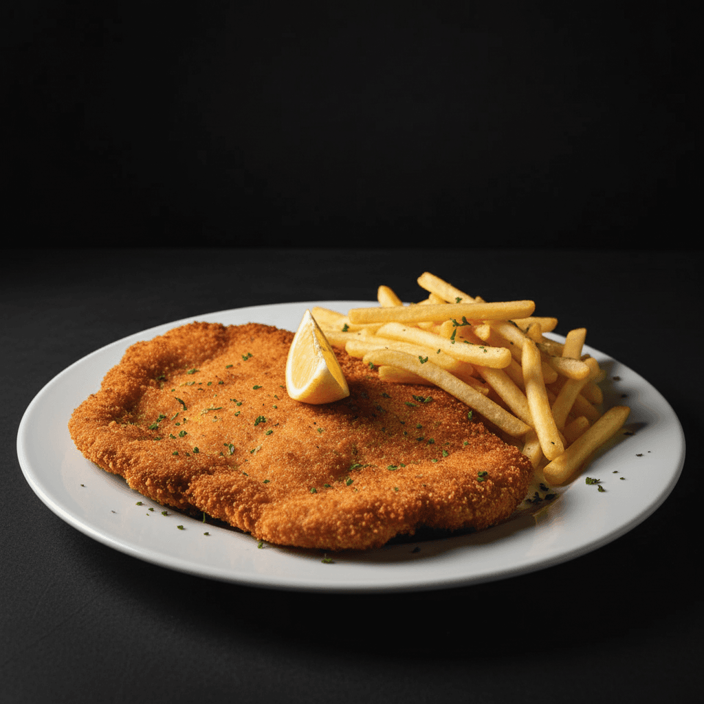 Schnitzel mit Pommes – professionelles Speisekarten-Foto durch KI