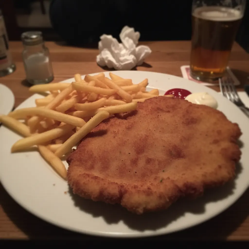 Schnitzel mit Pommes – Handy-Foto vor KI-Bearbeitung