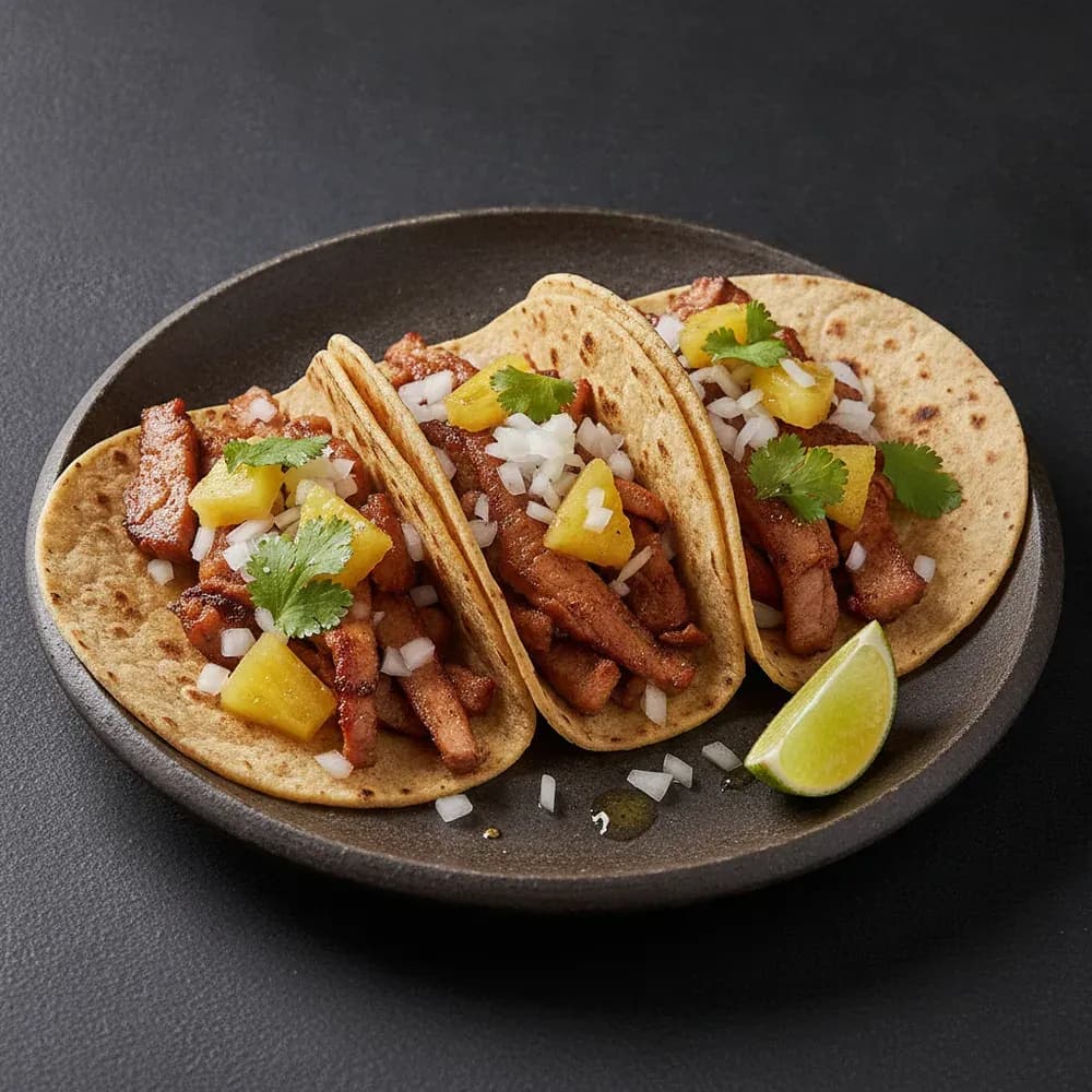 Tacos al Pastor – professionelles Speisekarten-Foto durch KI